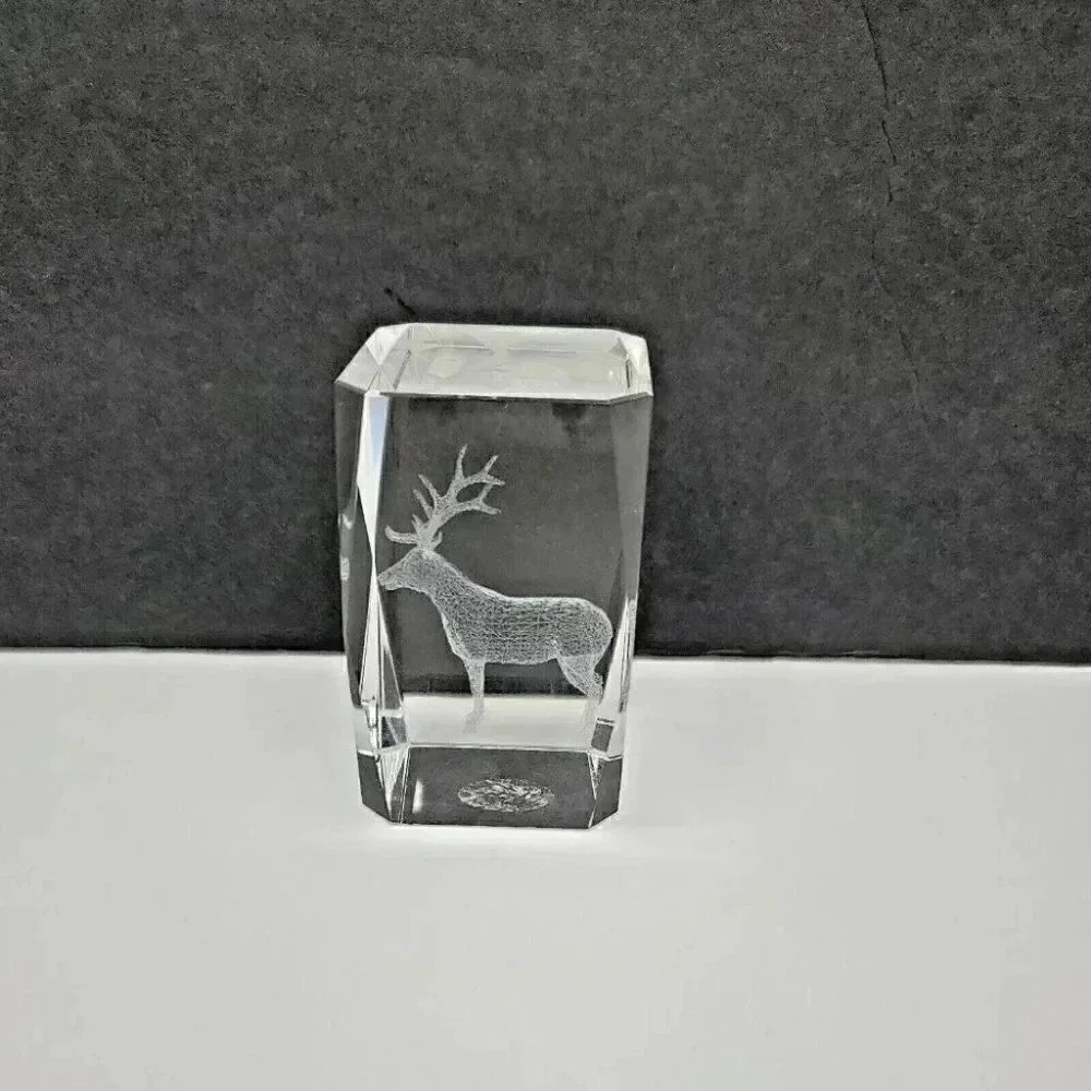 Stag Laser Cut Glass Etched Paper Weight Clear Cube 3"x 1 7/8"